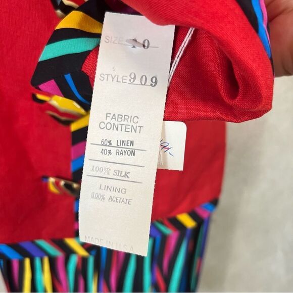 Vintage 80's Ann Lawrence Silk Blend Rainbow Striped Skirt Set - Picture 11 of 16